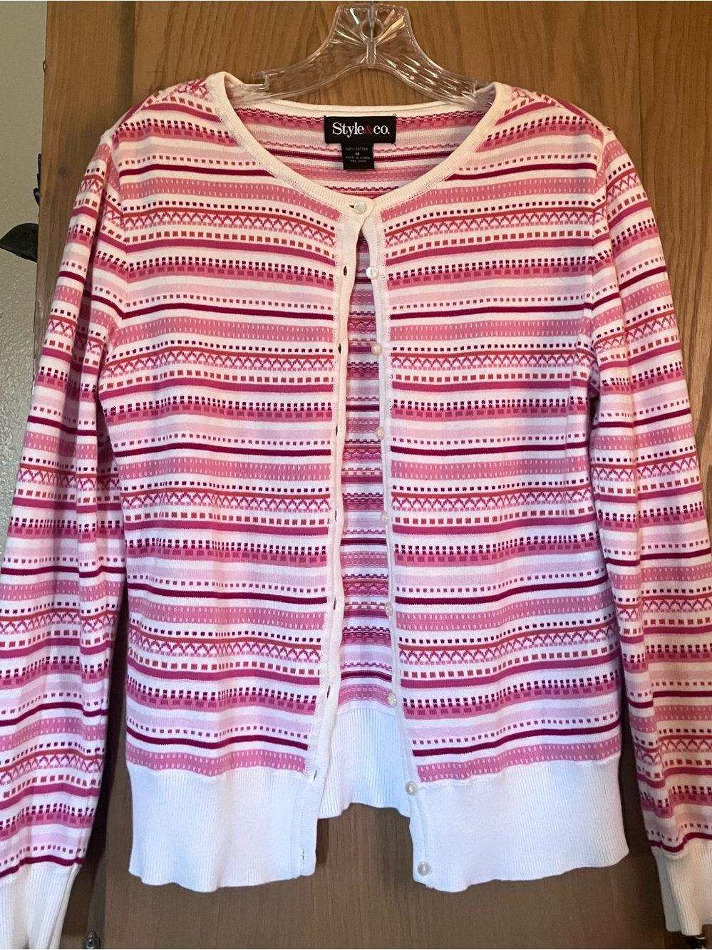 Style & Co. Pink and White Striped Patterned Cardigan